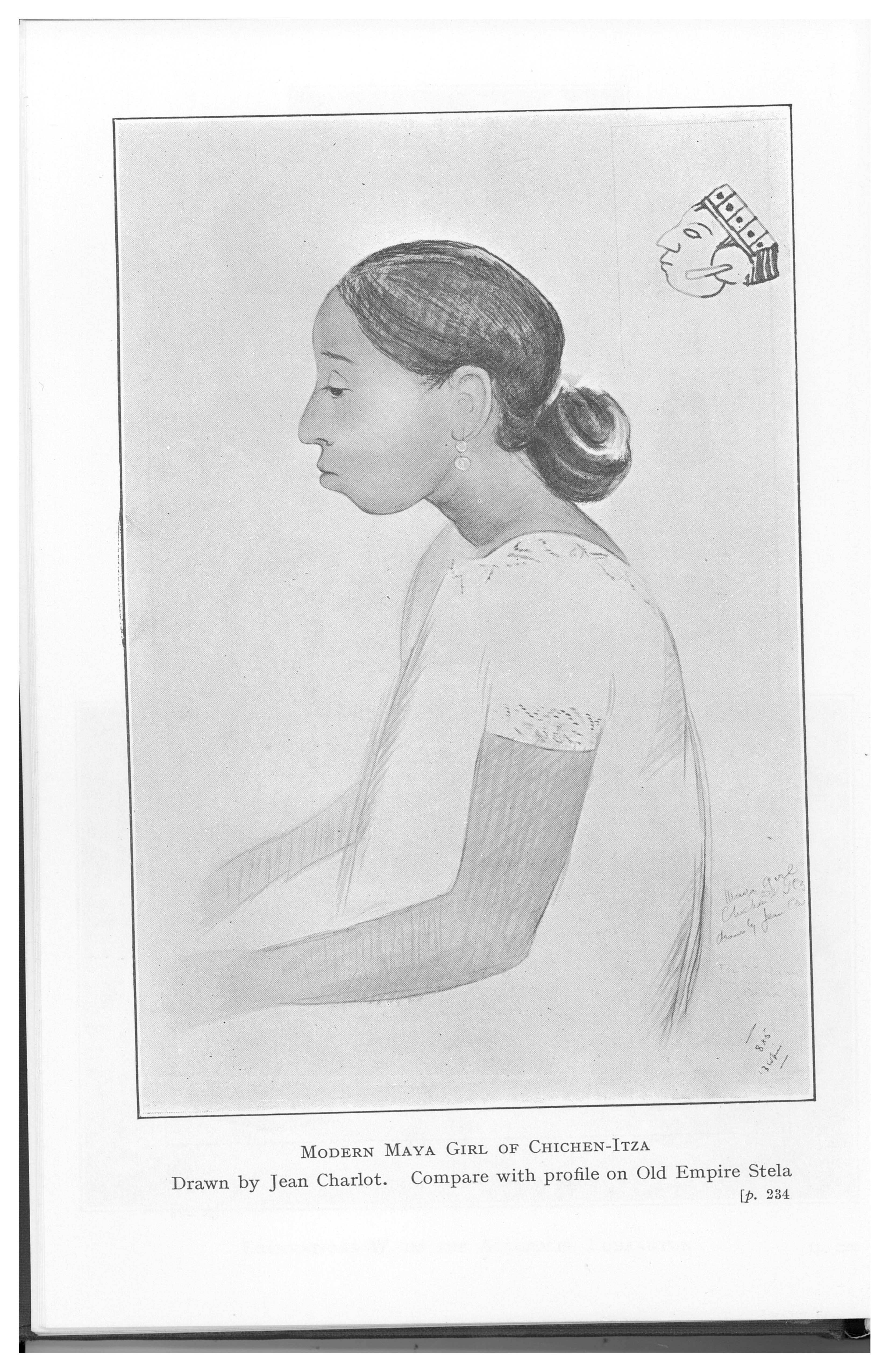'Ancient Cities and Modern Tribes' written by Thomas Gann.  Illustration on page 234 by Jean Charlot.