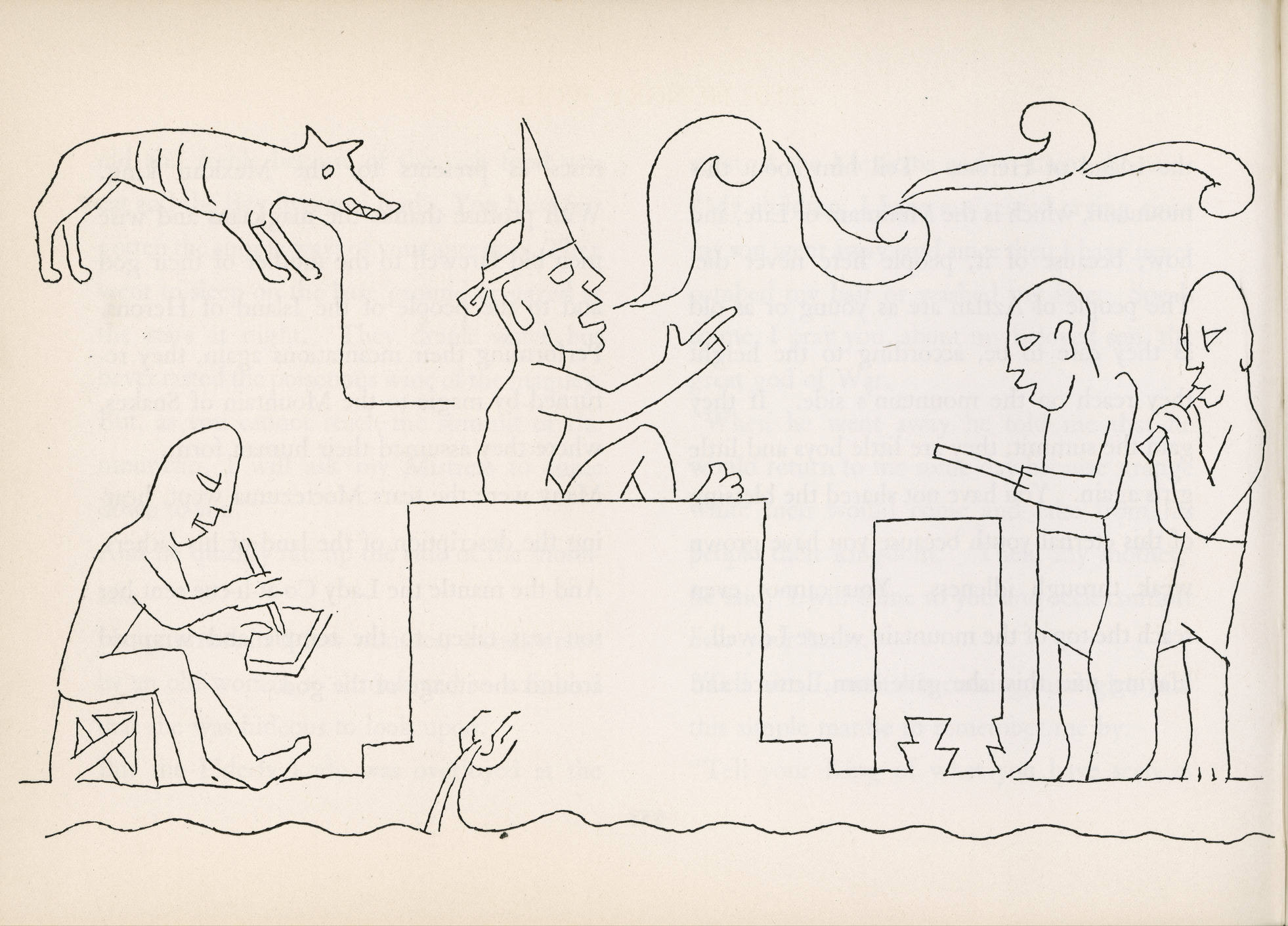 'The hungry wolf' by Jean Charlot in 'The Sun, the Moon and a Rabbit' written by Amelia Martinez del Rio.