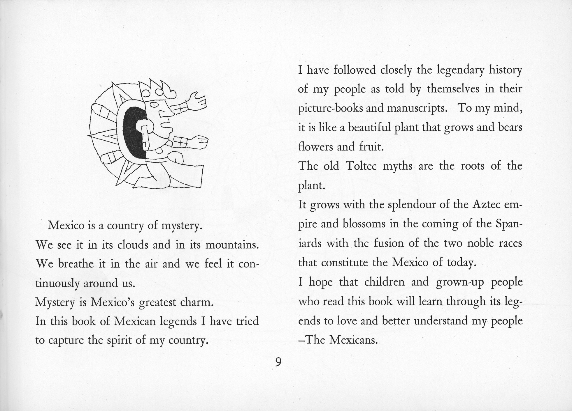 Page 9 of 'The Sun, the Moon and a Rabbit' written by Amelia Martinez del Rio.  Illustrations by Jean Charlot.