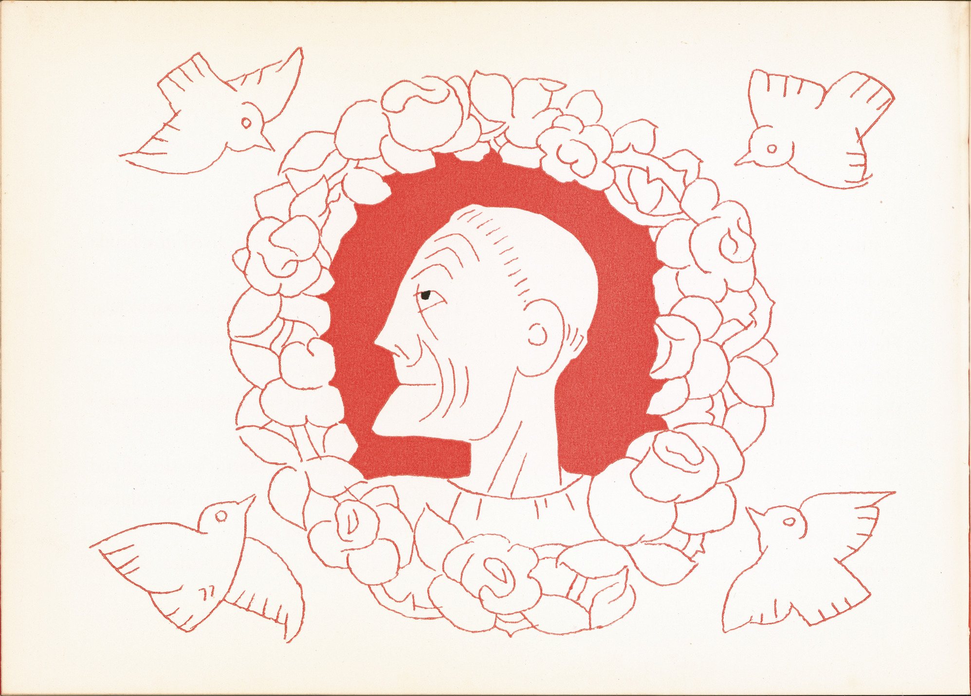 'Little birds and red roses' by Jean Charlot in 'The Sun, the Moon and a Rabbit' written by Amelia Martinez del Rio.