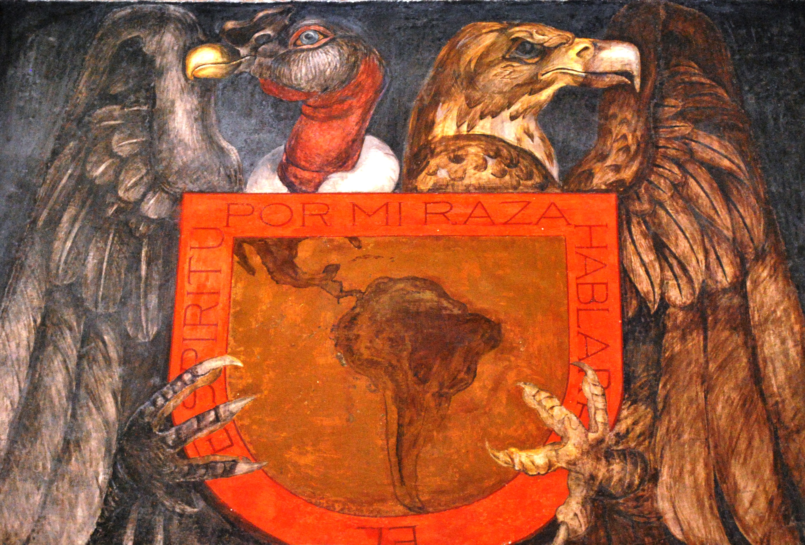 Fresco.  Shield of the National University of Mexico, with Eagle and Condor.  1923.  Jean Charlot.