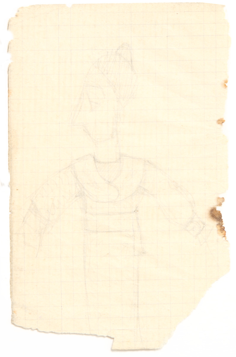 Pencil on paper.  Folk statue of a woman.  Jean Charlot.