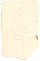 Pencil on paper.  Folk statue of a woman.  Jean Charlot.