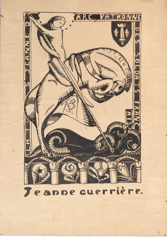 Pencil and ink on paper.  Jeanne guerrière.  Jean Charlot.
