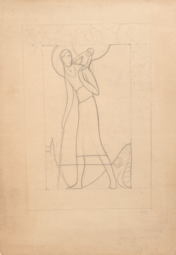Pencil on paper.  Saint Christopher.  Jean Charlot.