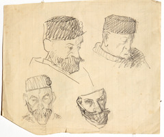 Pencil on paper.  Three portraits of Henri Charlot sick; and one of Louis Goupil sleeping.  Jean Charlot.