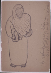 Paper and pencil.  US-15 Recto: woman carrying child in robozo from front.  Jean Charlot.