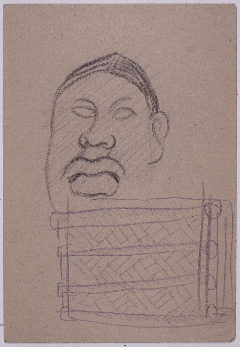 Paper and pencil.  US-2 Recto: head and backpack.  Jean Charlot.