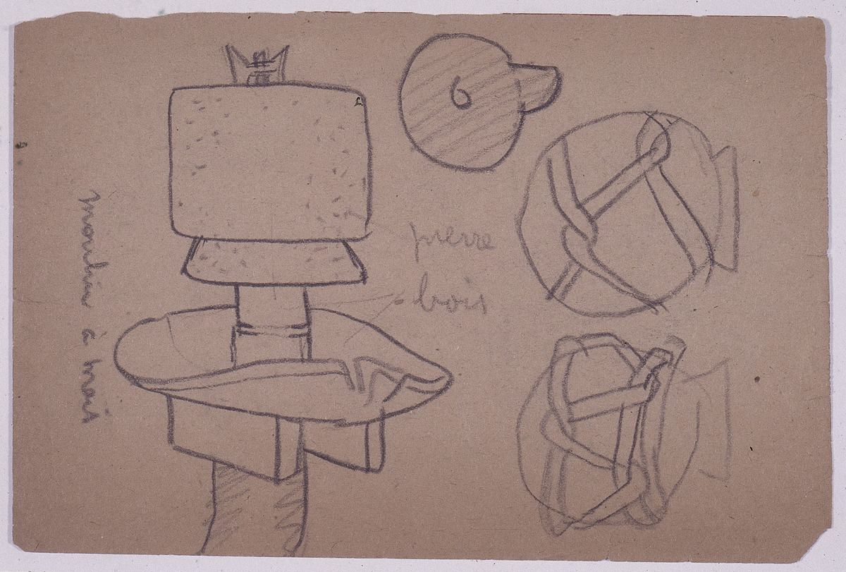 Paper and pencil.  US-7 Verso: corn mill and two ollas tied for transportation.  Jean Charlot.