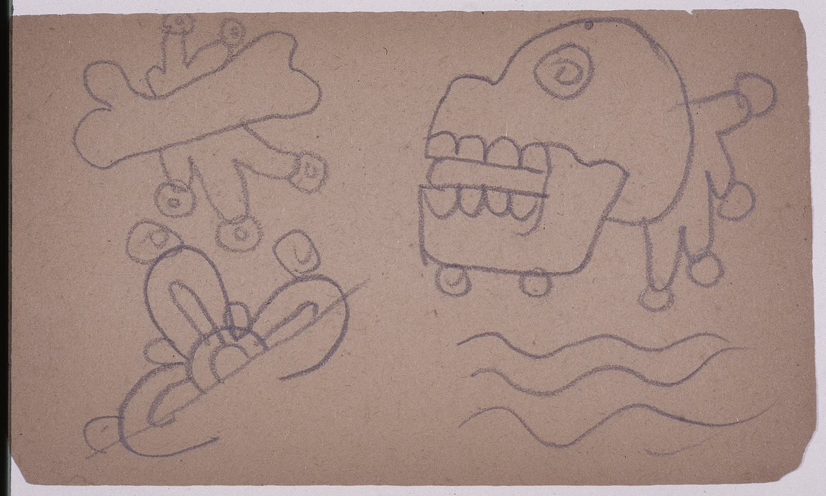 Paper and pencil.  US-9 Recto: Aztec art motifs.  Jean Charlot.