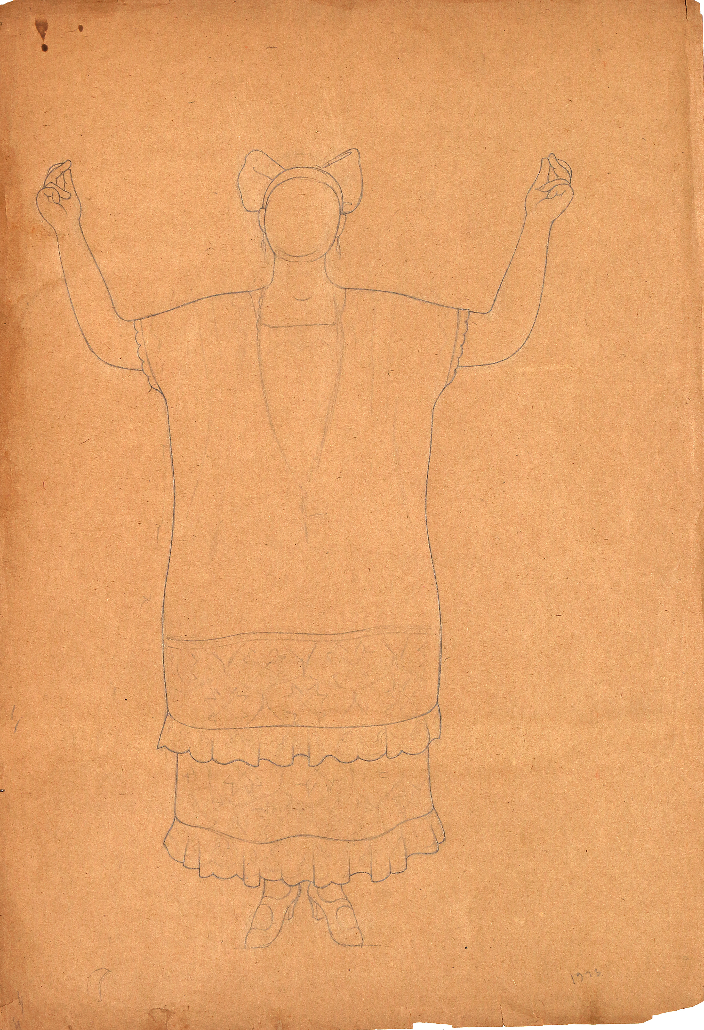 Pencil on paper.  Woman in dance costume.  Jean Charlot.