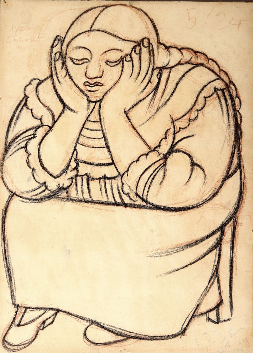 Paper and pencil.  Drawing of Luz Jiménez.  Jean Charlot.