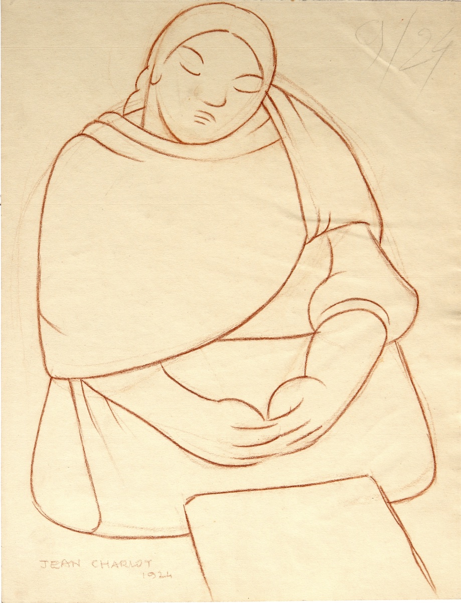 Paper and pencil.  Drawing of Luz Jiménez.  Jean Charlot.