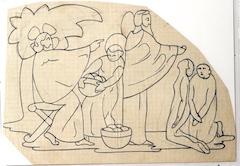 Pencil covered with blue ink.  The Multiplication of the Loaves.  Jean Charlot.