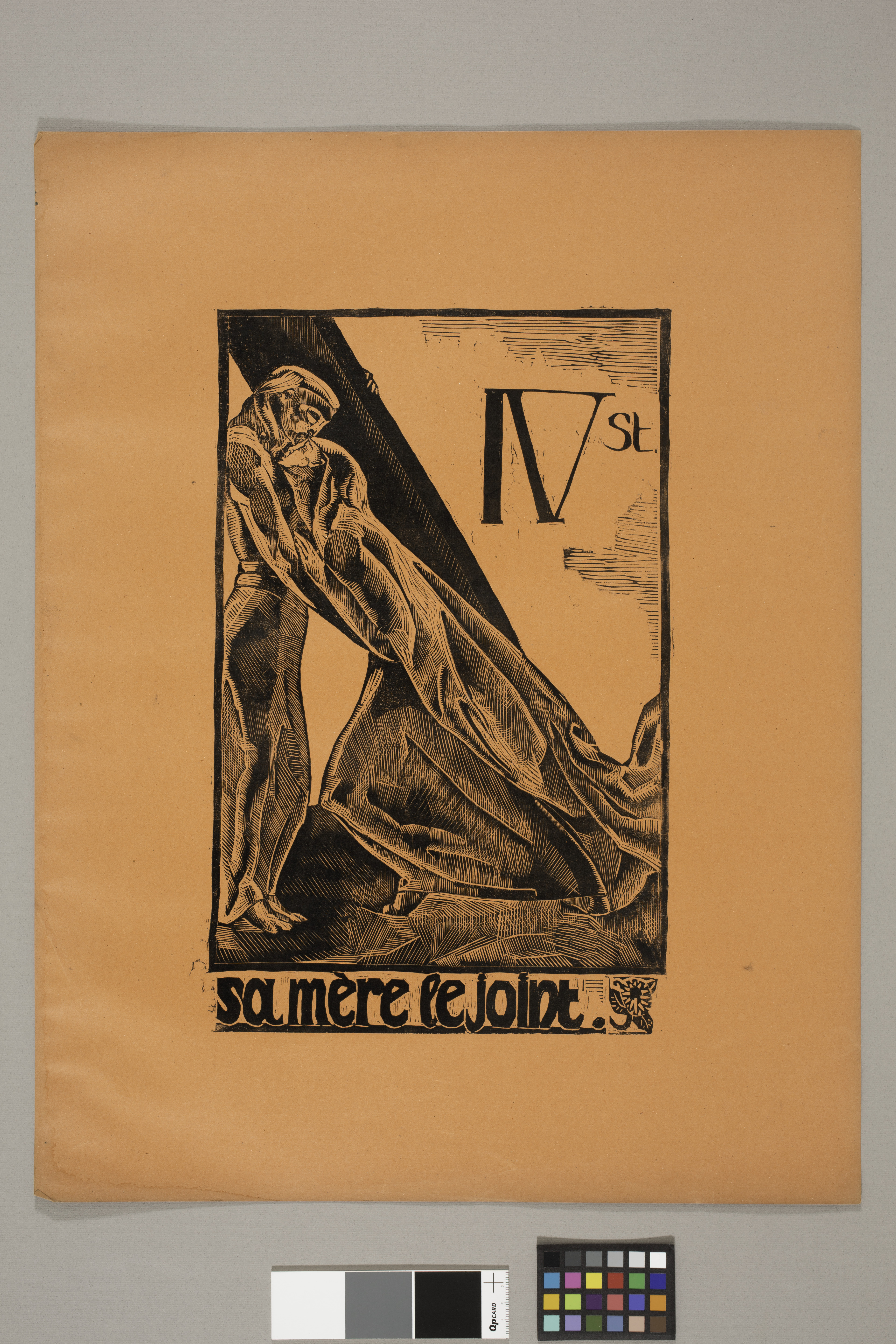 IV station : sa mère le joint.  Chemin de Croix dessiné et gravé sur bois de fil.  Jean Charlot.