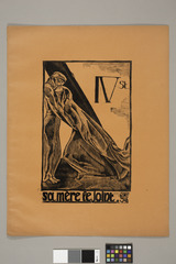IV station : sa mère le joint.  Chemin de Croix dessiné et gravé sur bois de fil.  Jean Charlot.