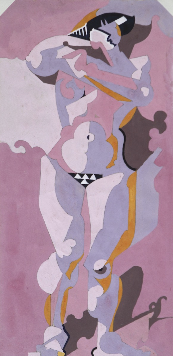 Pencil and gouache.  Standing Female Nude Model, full front, gouache.  Jean Charlot.