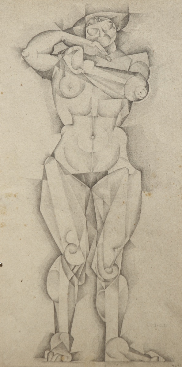 Pencil.  Standing Female Nude Model, full front, 20A.  Jean Charlot.