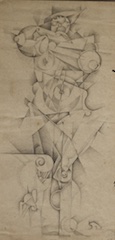 Pencil.  Standing Female Nude Model, full front, 20B.  Jean Charlot.