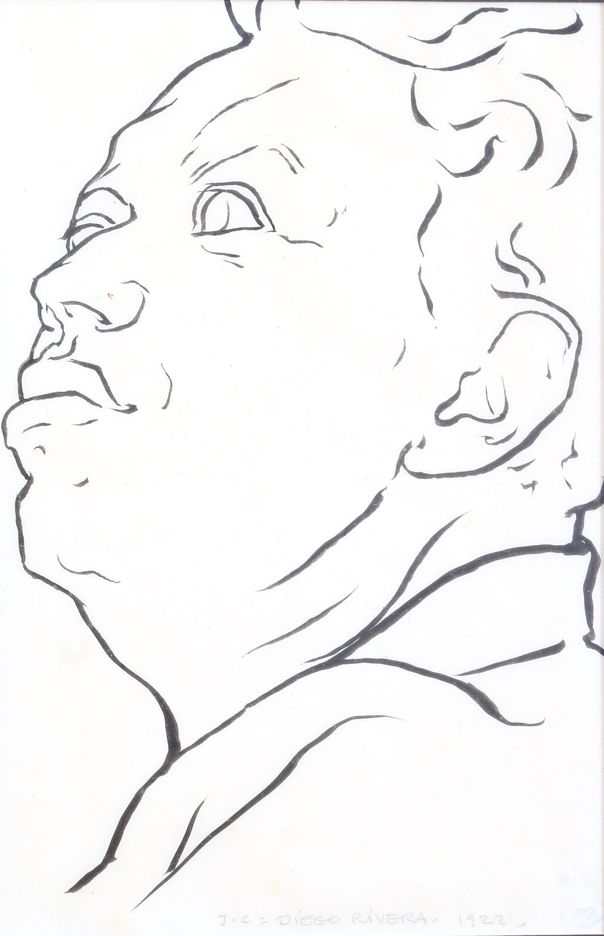 Pen and ink.  Portrait of Diego Rivera.  Jean Charlot.