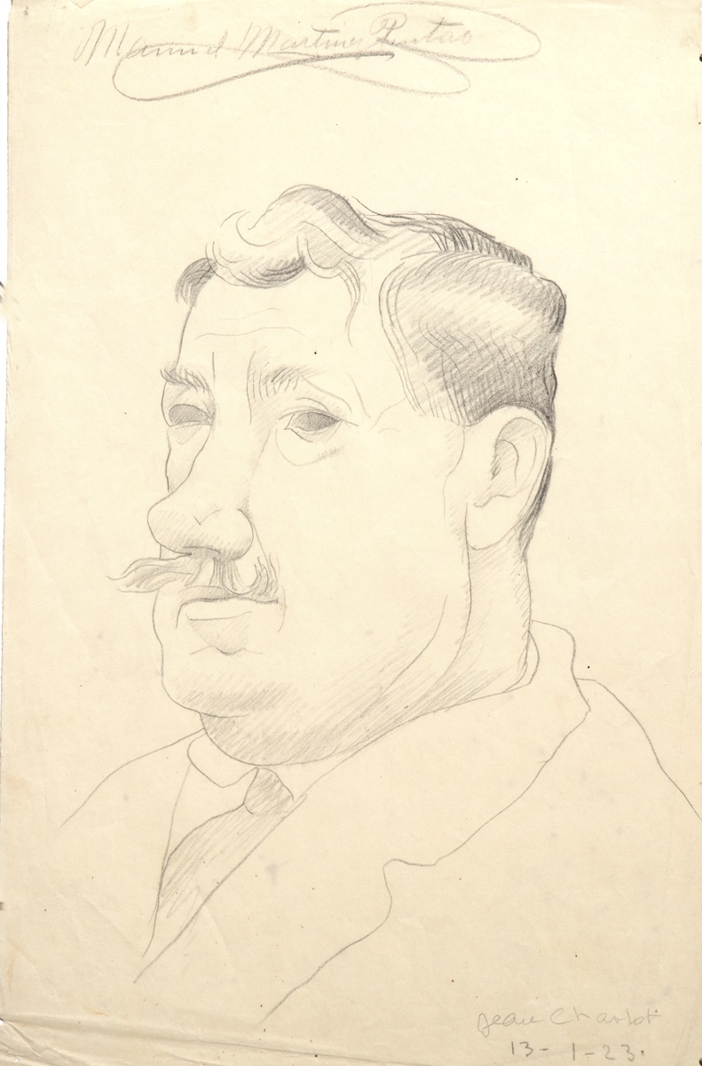 Paper and pencil.  Portrait of Manuel Martínez Pintao.  Jean Charlot.