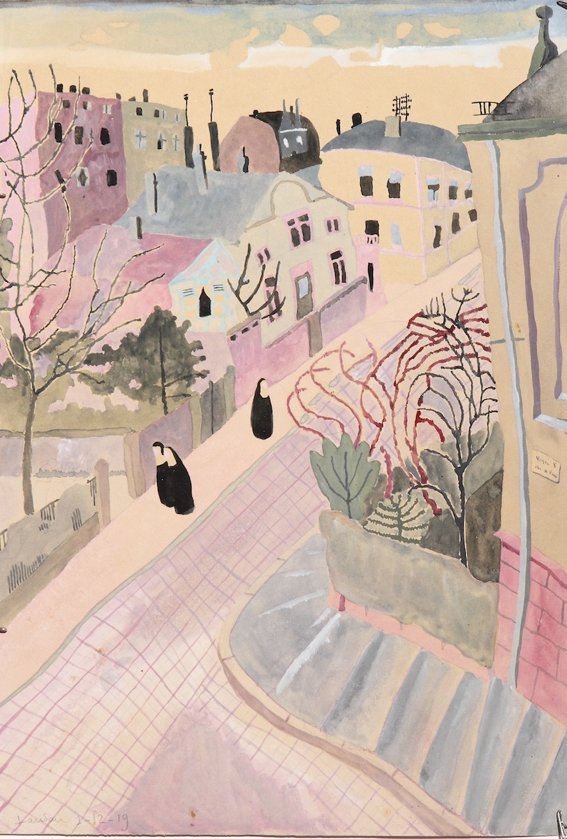 Pencil, wash, and gouache on paper.  Nonnes à Landau.  Jean Charlot.