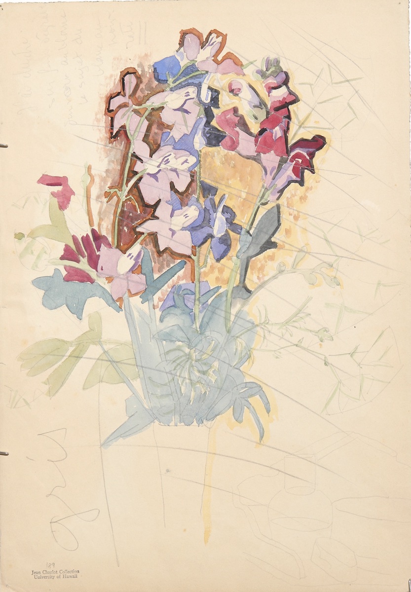 Pencil and wash.  Flowers, Sketch of Toiletries.  Jean Charlot.