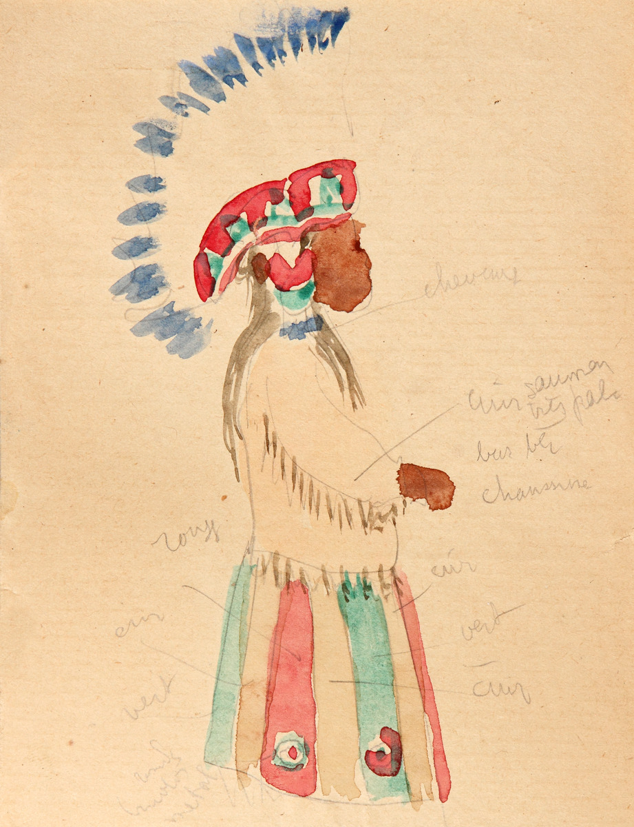 Pencil and watercolor on paper.  Dance.  Jean Charlot.
