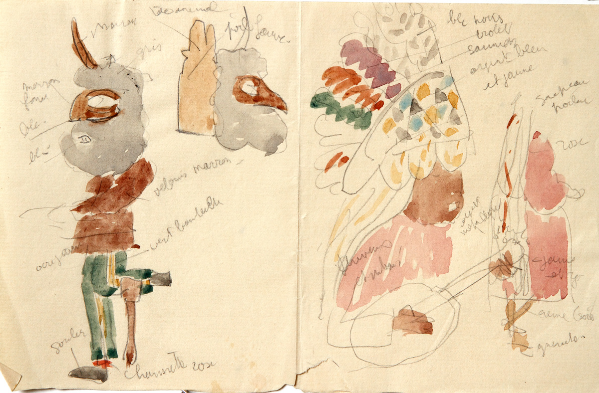 Pencil and watercolor on paper.  Dance.  Jean Charlot.