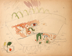 Pencil and watercolor on paper.  Dance.  Jean Charlot.