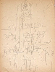 Pencil on paper.  Dance.  Jean Charlot.