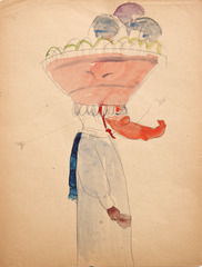 Pencil and watercolor on paper.  Dance.  Jean Charlot.