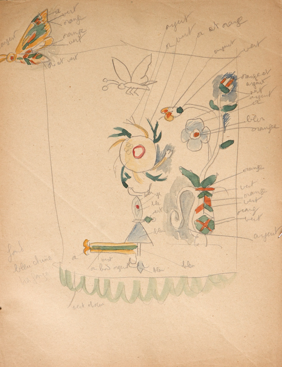 Pencil and watercolor on paper.  Dance.  Jean Charlot.