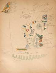 Pencil and watercolor on paper.  Dance.  Jean Charlot.