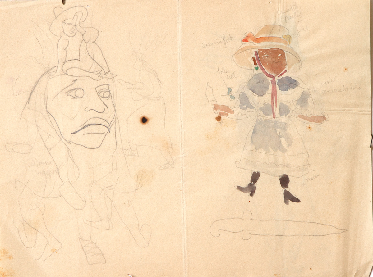 Pencil and watercolor on paper.  Dance.  Jean Charlot.