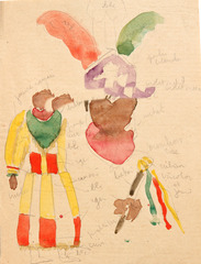 Pencil and watercolor on paper.  Dance.  Jean Charlot.