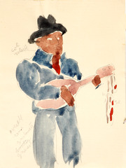 Pencil and watercolor on paper.  Dance.  Jean Charlot.