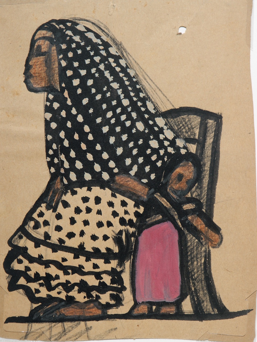 Paper and watercolor.  Seated Mother in Profile with Child.  Jean Charlot.