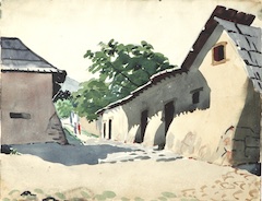 Paper and watercolor.  Painting of Yucatán, Mexico.  Jean Charlot.