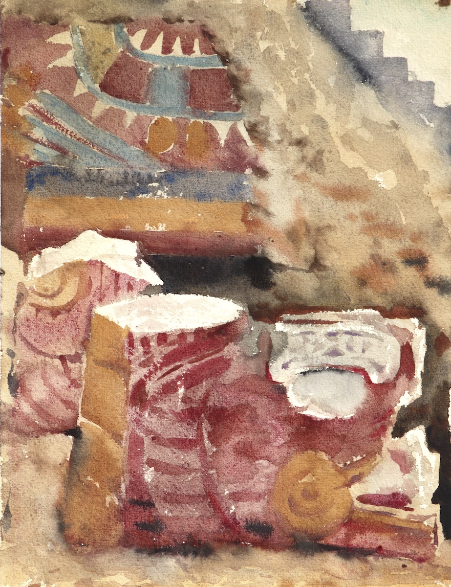 Paper and watercolor.  Painting of Yucatán, Mexico.  Jean Charlot.