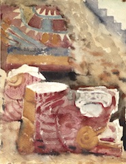 Paper and watercolor.  Painting of Yucatán, Mexico.  Jean Charlot.