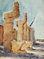 Paper and watercolor.  Painting of Yucatán, Mexico.  Jean Charlot.