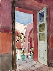 Paper and watercolor.  Painting of Yucatán, Mexico.  Jean Charlot.