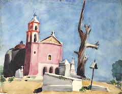 Paper and watercolor.  Painting of Yucatán, Mexico.  Jean Charlot.