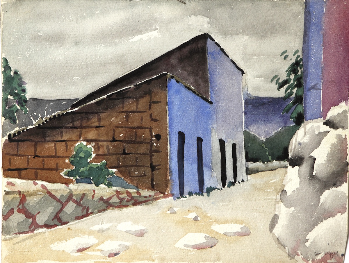 Paper and watercolor.  Painting of Yucatán, Mexico.  Jean Charlot.
