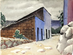 Paper and watercolor.  Painting of Yucatán, Mexico.  Jean Charlot.