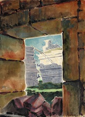 Paper and watercolor.  Painting of Yucatán, Mexico.  Jean Charlot.