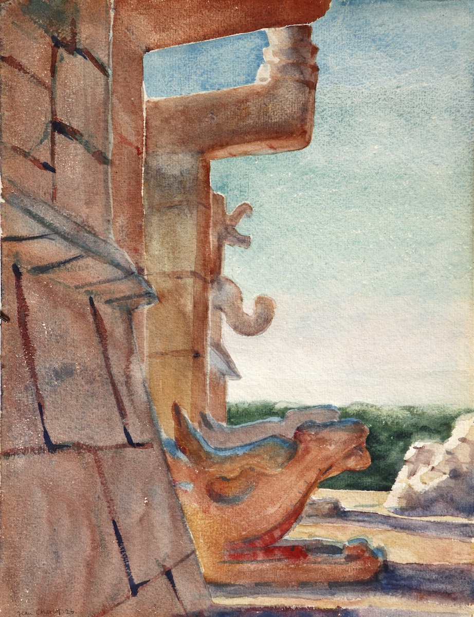 Paper and watercolor.  Painting of Yucatán, Mexico.  Jean Charlot.