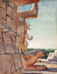 Paper and watercolor.  Painting of Yucatán, Mexico.  Jean Charlot.