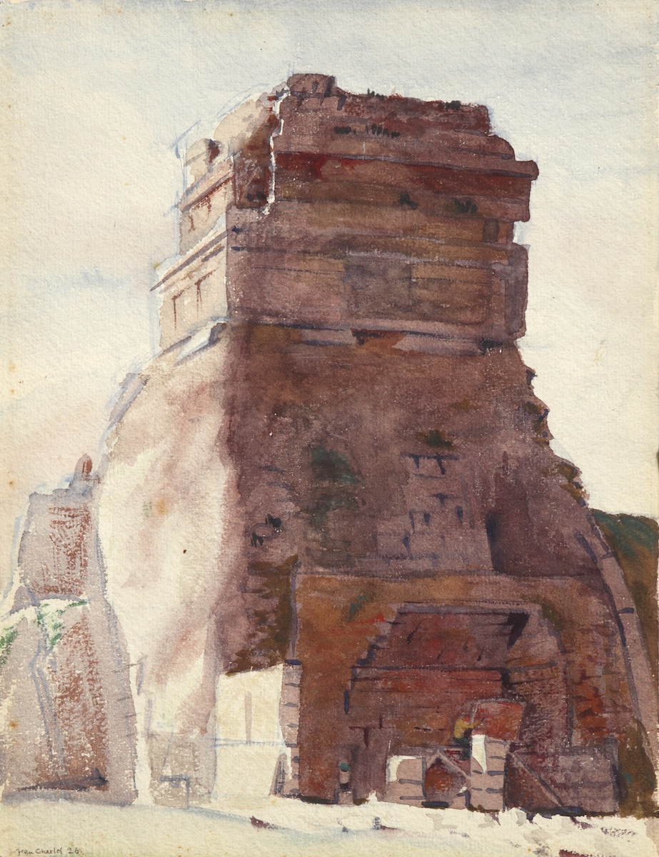 Paper and watercolor.  Painting of Yucatán, Mexico.  Jean Charlot.